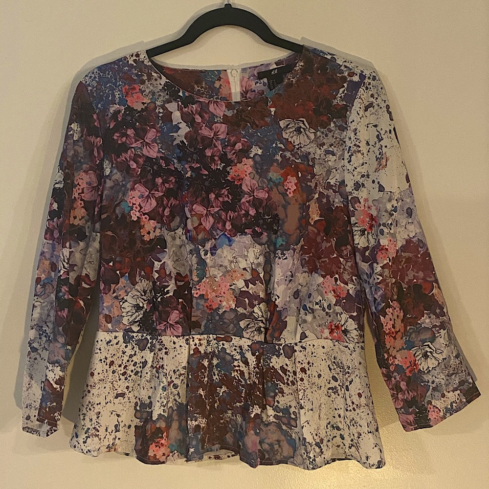 H&M Floral Silky Peplum Style Shirt Blouse